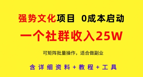 强势文化项目，一个社群收入25个W，0成本启动，可矩阵批量操作，原创详细实操教程-创客空间