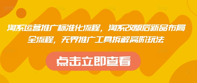淘系运营推广标准化流程，​淘系改版后新品布局全流程，无界推广工具拆解高阶玩法-创客空间