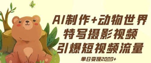 AI制作动物世界特写摄影视频+引爆短视频流量+单日变现多张-创客空间