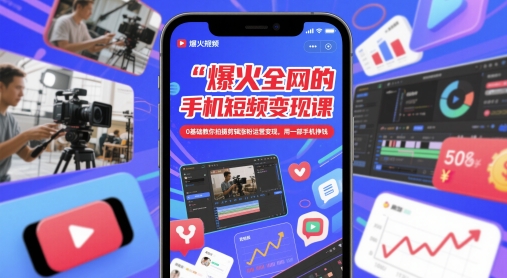 爆火全网的手机短视频变现课，0基础教你拍摄剪辑涨粉运营变现，用一部手机挣钱-创客空间