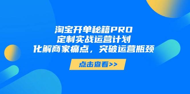 淘宝开单秘籍PRO，定制实战运营计划，化解商家痛点，突破运营瓶颈-创客空间