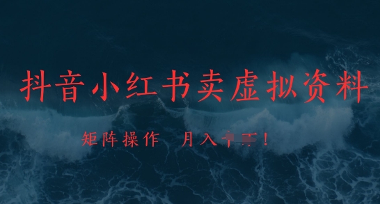 抖音小红书卖虚拟资料，市场需求一直存在，矩阵操作，月入1w+-创客空间