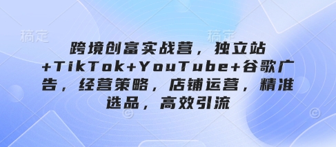 跨境创富实战营，独立站+TikTok+YouTube+谷歌广告，经营策略，店铺运营，精准选品，高效引流-创客空间
