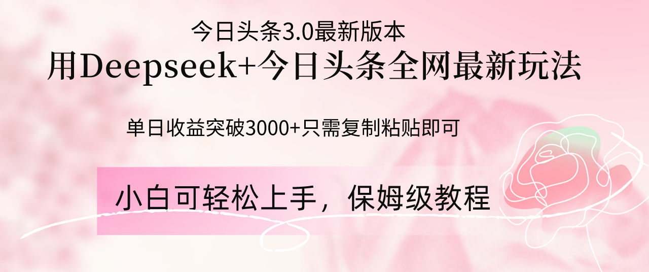 （14452期）Deepseek结合今日头条全网最新玩法，单日收益突破3000+，只需要简单的…-创客空间