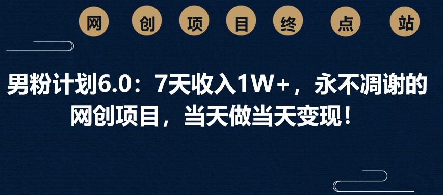 男粉计划6.0：7天收入1W+，永不凋谢的网创项目，当天做当天变现！-创客空间