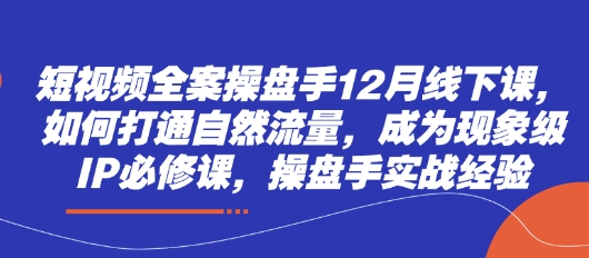短视频全案操盘手12月线下课，如何打通自然流量，成为现象级IP必修课，操盘手实战经验-创客空间