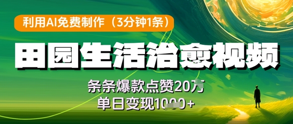 利用AI免费制作田园生活治愈视频，条条爆款点赞20W，单日变现几张-创客空间