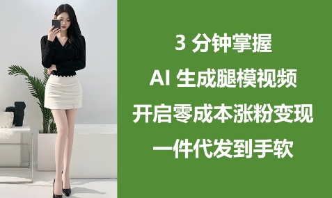 3分钟掌握AI生成腿模视频，开启零成本涨粉变现，一件代发到手软-创客空间