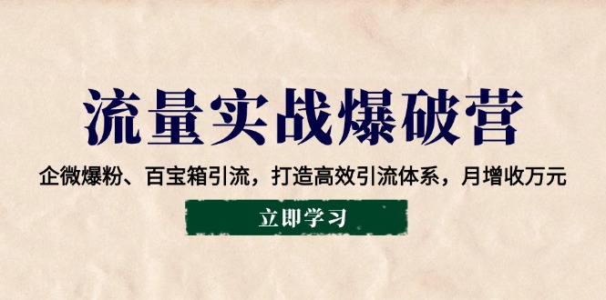流量实战爆破营：企微爆粉、百宝箱引流，打造高效引流体系，月增收万元-创客空间