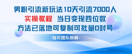 男粉引流新玩法10天引流7000人当日变现四位数可复制可批量0封号-创客空间