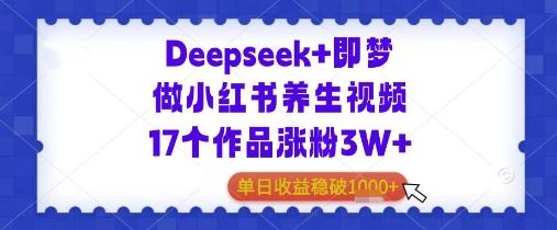 Deepseek+即梦做小红书养生视频17个作品涨粉3W+单日收益几张-创客空间