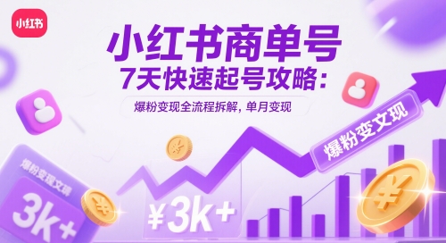小红书商单号7天快速起号攻略：爆粉变现全流程拆解，单月变现3k+-创客空间