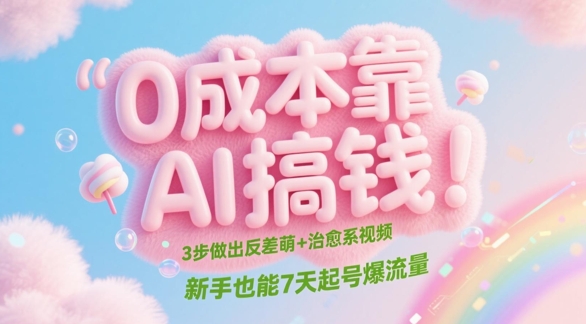 0成本靠AI搞钱！3步做出反差萌+治愈系视频，新手也能7天起号爆流量-创客空间