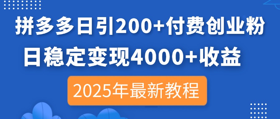 （14217期）拼多多日引200+付费创业粉，日稳定变现4000+收益，2025年最新教程-创客空间