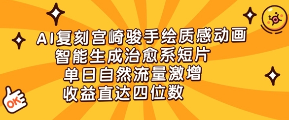 AI复刻宫崎骏手绘质感动画，智能生成治愈系短片，单日自然流量激增，收益直达四位数-创客空间