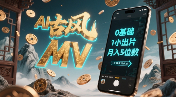 AI一键生成古风音乐MV，0剪辑基础1小时出片，多种变现渠道，一部手机月入5位数-创客空间