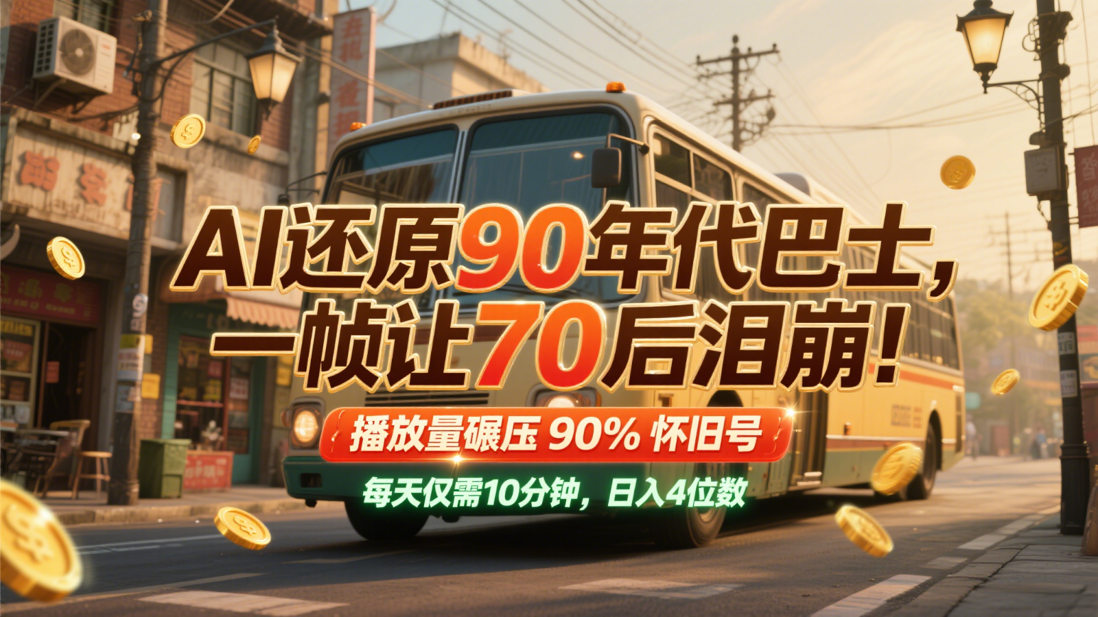 AI还原90年代巴士，一帧让70后泪崩！播放量碾压90%怀旧号，每天10分钟，日入4位数-创客空间