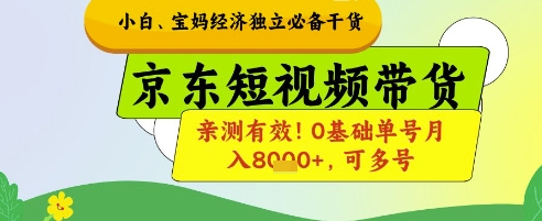 小白宝妈经济独立必备干货，京东短视频带货，亲测有效!0基础单号月入8k+，可多号【揭秘】-创客空间