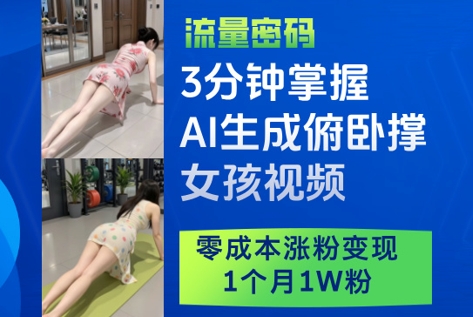 3分钟掌握AI生成俯卧撑女孩视频，零成本涨粉变现，1个月1W粉-创客空间