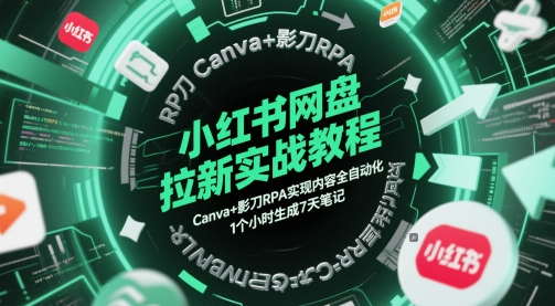 小红书网盘拉新实战教程，Canva+影刀RPA实现内容全自动化，1个小时生成7天笔记-创客空间