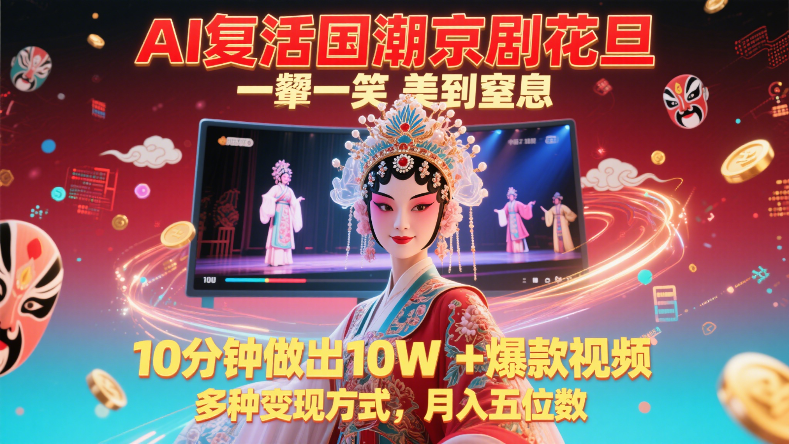 AI复活国潮京剧花旦，一颦一笑美到窒息，10分钟做出10W+爆款视频，多种变现方式-创客空间